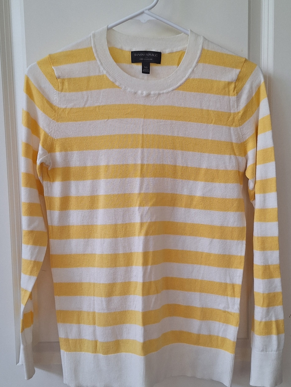 Banana Republic Yellow & White Striped Crewneck Sweater